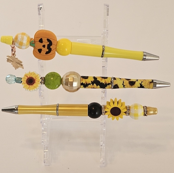 Hand Crafted Halloween Pens Fall & Floral Beaded Set of 3 Ballpoint Black Ink 6" - Picture 12 of 17